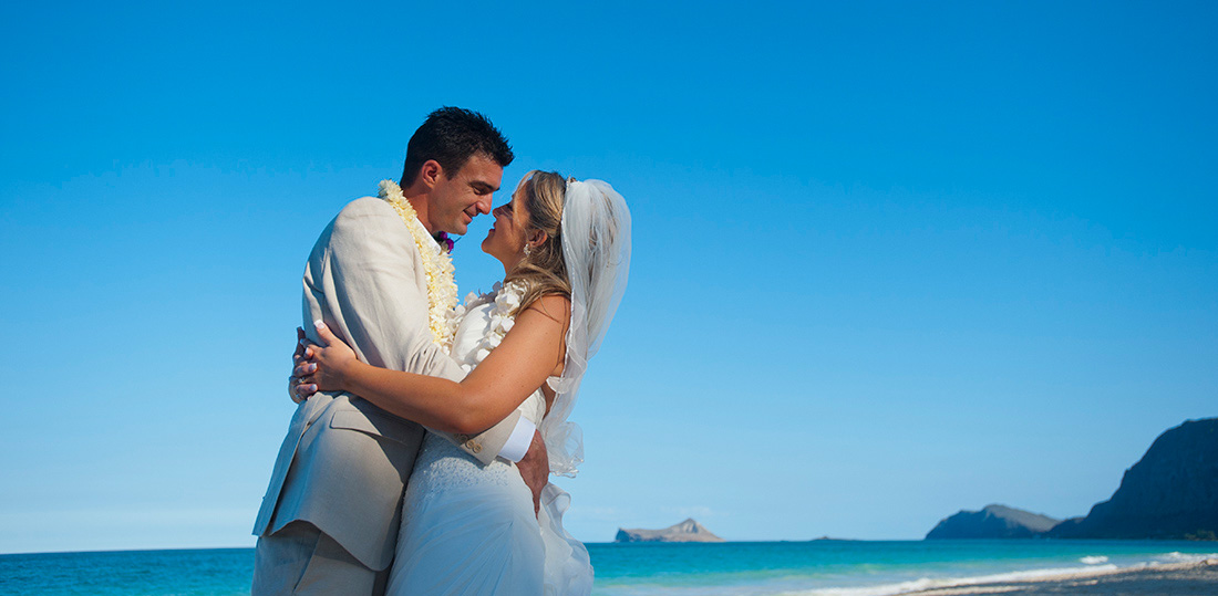 lovers gazing into eachother eyes after thier wedding vows